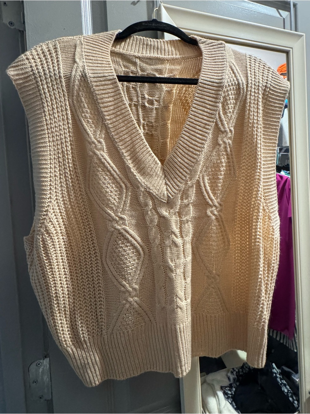 SHEIN Cream Cable Knit V-Neck Sweater Vest